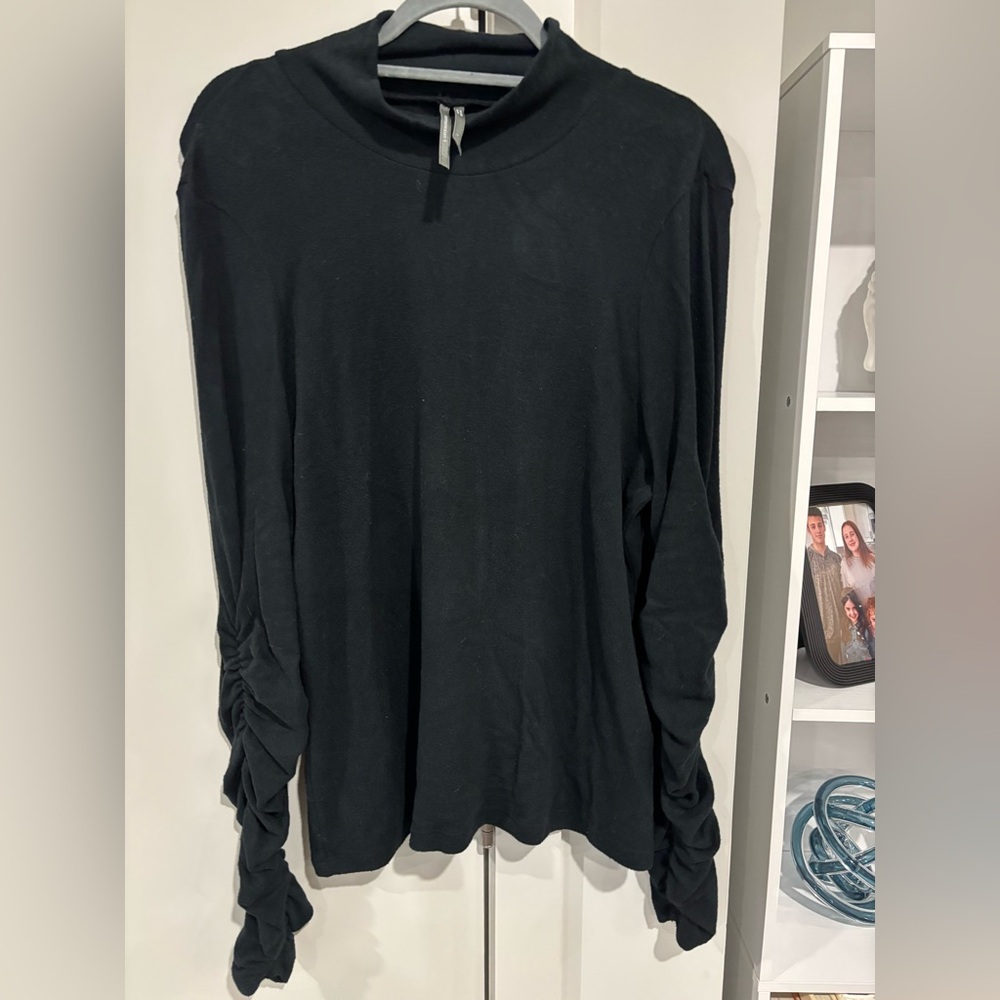 Anthropologie Black Long Sleeve Top with Ruched Detail